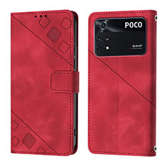 Coque Portefeuille Livre Cuir Etui Clapet YB3 pour Xiaomi Poco M4 Pro 4G Rouge