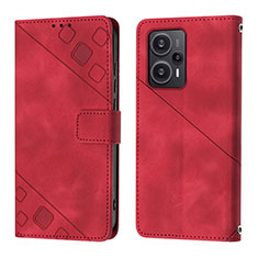 Coque Portefeuille Livre Cuir Etui Clapet YB3 pour Xiaomi Redmi Note 12 Turbo 5G Rouge