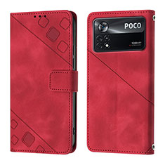 Coque Portefeuille Livre Cuir Etui Clapet YB4 pour Xiaomi Poco X4 Pro 5G Rouge