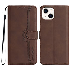 Coque Portefeuille Livre Cuir Etui Clapet YX2 pour Apple iPhone 14 Marron