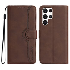 Coque Portefeuille Livre Cuir Etui Clapet YX2 pour Samsung Galaxy S23 Ultra 5G Marron