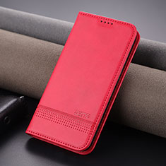 Coque Portefeuille Livre Cuir Etui Clapet YZ1 pour Apple iPhone 15 Pro Rose Rouge