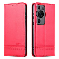 Coque Portefeuille Livre Cuir Etui Clapet YZ1 pour Huawei P60 Rose Rouge