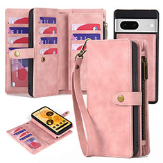 Coque Portefeuille Livre Cuir Etui Clapet ZY1 pour Google Pixel 7 5G Or Rose