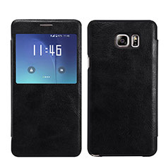 Coque Portefeuille Livre Cuir L01 pour Samsung Galaxy Note 5 N9200 N920 N920F Noir