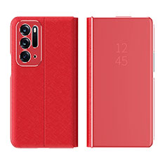 Coque Portefeuille Livre Cuir Miroir Housse Etui Clapet L01 pour Oppo Find N 5G Rouge