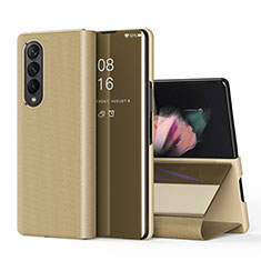 Coque Portefeuille Livre Cuir Miroir Housse Etui Clapet L01 pour Samsung Galaxy Z Fold4 5G Or