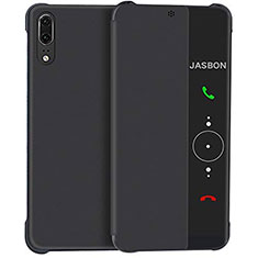 Coque Portefeuille Livre Cuir Miroir Housse Etui Clapet L02 pour Huawei P20 Noir