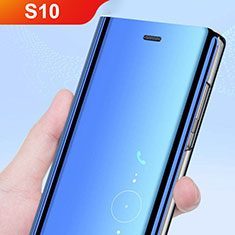 Coque Portefeuille Livre Cuir Miroir Housse Etui Clapet L02 pour Samsung Galaxy S10 Bleu