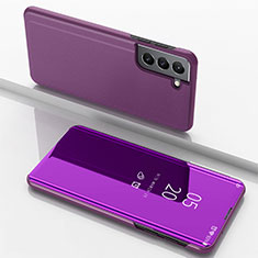 Coque Portefeuille Livre Cuir Miroir Housse Etui Clapet M01 pour Samsung Galaxy S21 5G Violet