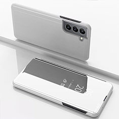 Coque Portefeuille Livre Cuir Miroir Housse Etui Clapet M01 pour Samsung Galaxy S21 Plus 5G Argent