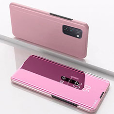 Coque Portefeuille Livre Cuir Miroir Housse Etui Clapet M02 pour Huawei Honor View 30 5G Or Rose