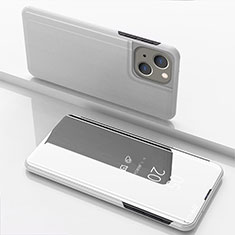 Coque Portefeuille Livre Cuir Miroir Housse Etui Clapet pour Apple iPhone 14 Plus Argent