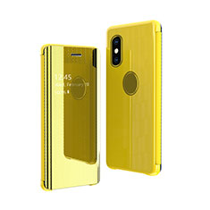 Coque Portefeuille Livre Cuir Miroir Housse Etui Clapet pour Apple iPhone Xs Jaune