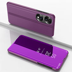 Coque Portefeuille Livre Cuir Miroir Housse Etui Clapet pour Huawei Honor 70 5G Violet