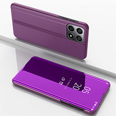 Coque Portefeuille Livre Cuir Miroir Housse Etui Clapet pour Huawei Honor X8 5G Violet