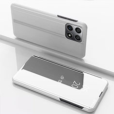 Coque Portefeuille Livre Cuir Miroir Housse Etui Clapet pour Huawei Honor X8b Argent