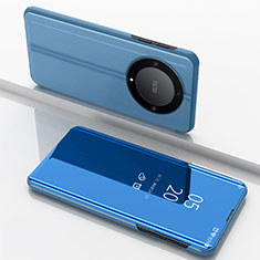 Coque Portefeuille Livre Cuir Miroir Housse Etui Clapet pour Huawei Honor X9a 5G Bleu