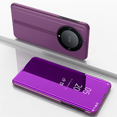 Coque Portefeuille Livre Cuir Miroir Housse Etui Clapet pour Huawei Honor X9a 5G Violet