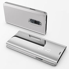 Coque Portefeuille Livre Cuir Miroir Housse Etui Clapet pour Huawei Mate 10 Lite Argent