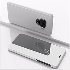 Coque Portefeuille Livre Cuir Miroir Housse Etui Clapet pour Huawei Nova 5i Pro Argent