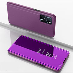 Coque Portefeuille Livre Cuir Miroir Housse Etui Clapet pour Oppo A16 Violet