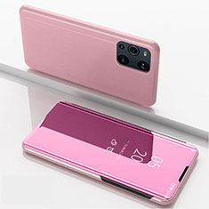 Coque Portefeuille Livre Cuir Miroir Housse Etui Clapet pour Oppo Find X3 5G Or Rose