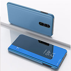 Coque Portefeuille Livre Cuir Miroir Housse Etui Clapet pour Oppo Reno Bleu