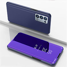 Coque Portefeuille Livre Cuir Miroir Housse Etui Clapet pour Oppo Reno6 Pro+ Plus 5G Bleu Royal