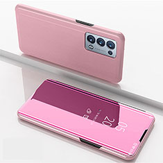 Coque Portefeuille Livre Cuir Miroir Housse Etui Clapet pour Oppo Reno6 Pro+ Plus 5G Or Rose