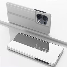 Coque Portefeuille Livre Cuir Miroir Housse Etui Clapet pour Oppo Reno8 Pro 5G Argent