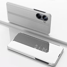 Coque Portefeuille Livre Cuir Miroir Housse Etui Clapet pour Realme 10 4G Argent