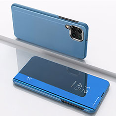 Coque Portefeuille Livre Cuir Miroir Housse Etui Clapet pour Samsung Galaxy A12 5G Bleu