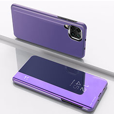 Coque Portefeuille Livre Cuir Miroir Housse Etui Clapet pour Samsung Galaxy A12 5G Violet