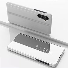 Coque Portefeuille Livre Cuir Miroir Housse Etui Clapet pour Samsung Galaxy A14 4G Argent