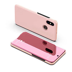 Coque Portefeuille Livre Cuir Miroir Housse Etui Clapet pour Samsung Galaxy A8s SM-G8870 Or Rose