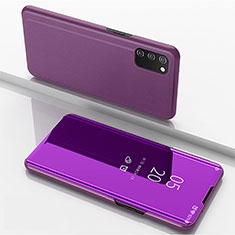 Coque Portefeuille Livre Cuir Miroir Housse Etui Clapet pour Samsung Galaxy F02S SM-E025F Violet Clair