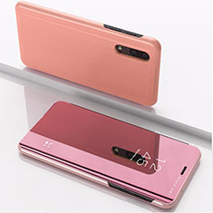 Coque Portefeuille Livre Cuir Miroir Housse Etui Clapet pour Samsung Galaxy M10 Or Rose