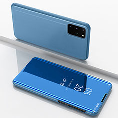 Coque Portefeuille Livre Cuir Miroir Housse Etui Clapet pour Samsung Galaxy S20 Plus Bleu