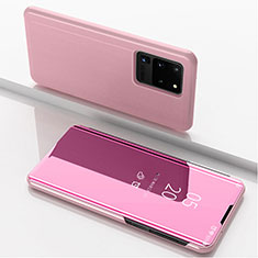 Coque Portefeuille Livre Cuir Miroir Housse Etui Clapet pour Samsung Galaxy S20 Ultra 5G Or Rose