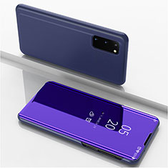 Coque Portefeuille Livre Cuir Miroir Housse Etui Clapet pour Samsung Galaxy S20 Violet