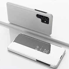 Coque Portefeuille Livre Cuir Miroir Housse Etui Clapet pour Samsung Galaxy S25 Ultra 5G Argent