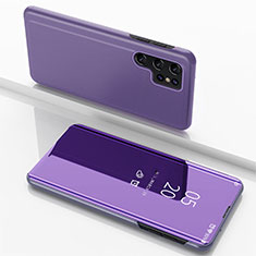 Coque Portefeuille Livre Cuir Miroir Housse Etui Clapet pour Samsung Galaxy S25 Ultra 5G Violet