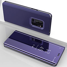 Coque Portefeuille Livre Cuir Miroir Housse Etui Clapet pour Samsung Galaxy S9 Plus Violet