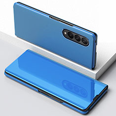 Coque Portefeuille Livre Cuir Miroir Housse Etui Clapet pour Samsung Galaxy Z Fold3 5G Bleu
