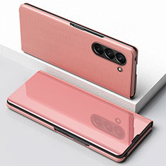 Coque Portefeuille Livre Cuir Miroir Housse Etui Clapet pour Samsung Galaxy Z Fold5 5G Or Rose