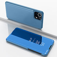 Coque Portefeuille Livre Cuir Miroir Housse Etui Clapet pour Xiaomi Mi 11 5G Bleu