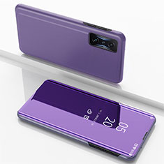 Coque Portefeuille Livre Cuir Miroir Housse Etui Clapet pour Xiaomi Poco F4 GT 5G Violet Clair