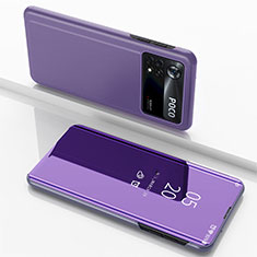 Coque Portefeuille Livre Cuir Miroir Housse Etui Clapet pour Xiaomi Poco M4 Pro 4G Violet Clair