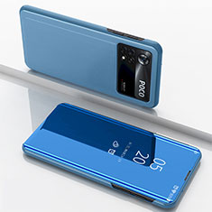 Coque Portefeuille Livre Cuir Miroir Housse Etui Clapet pour Xiaomi Poco X4 Pro 5G Bleu